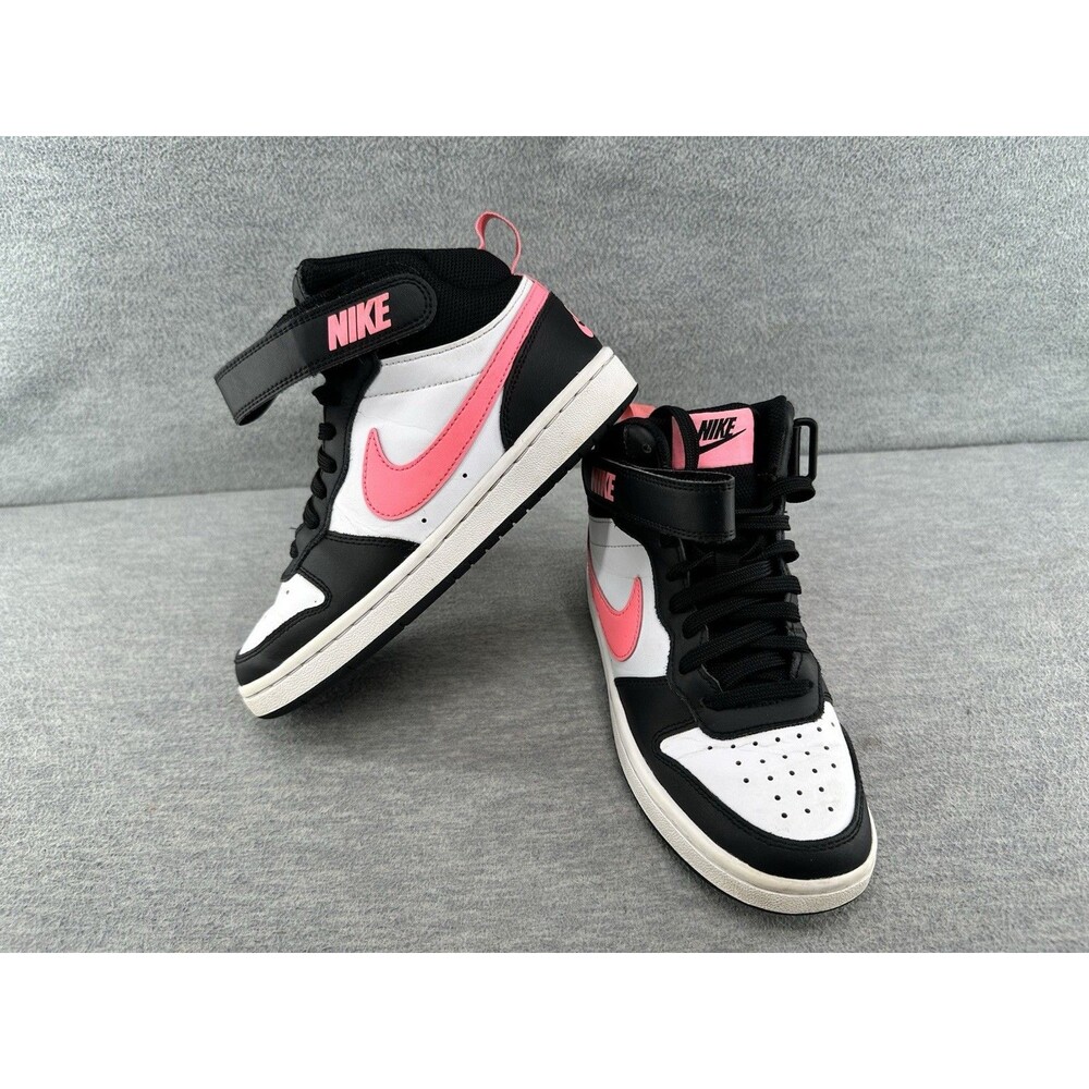 NIKE COURT BOROUGH CD7782-005 Mid 2 Kids Shoes Black White Pink Size 4Y
